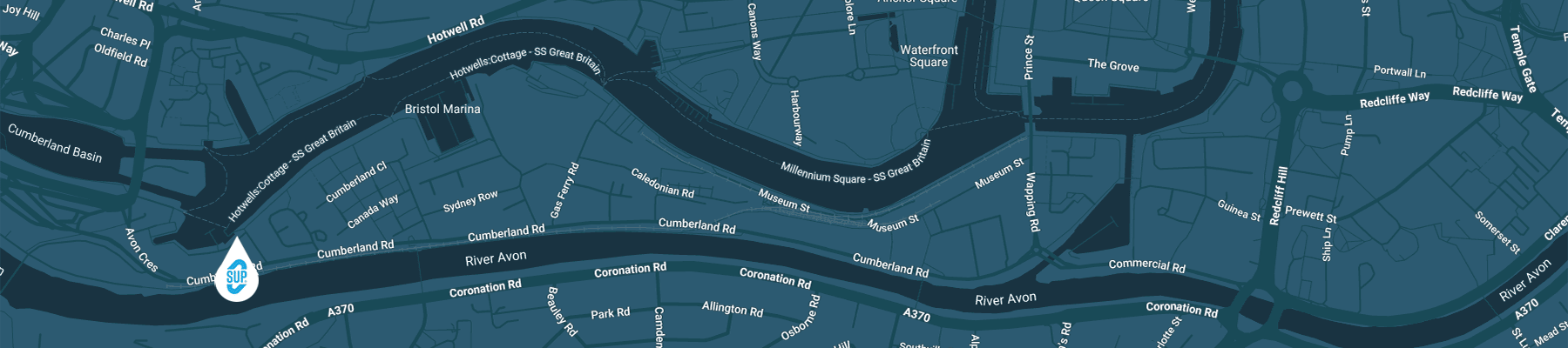 SUP Bristol Map showing meeting point in Bristol Harbour BS1 6XG